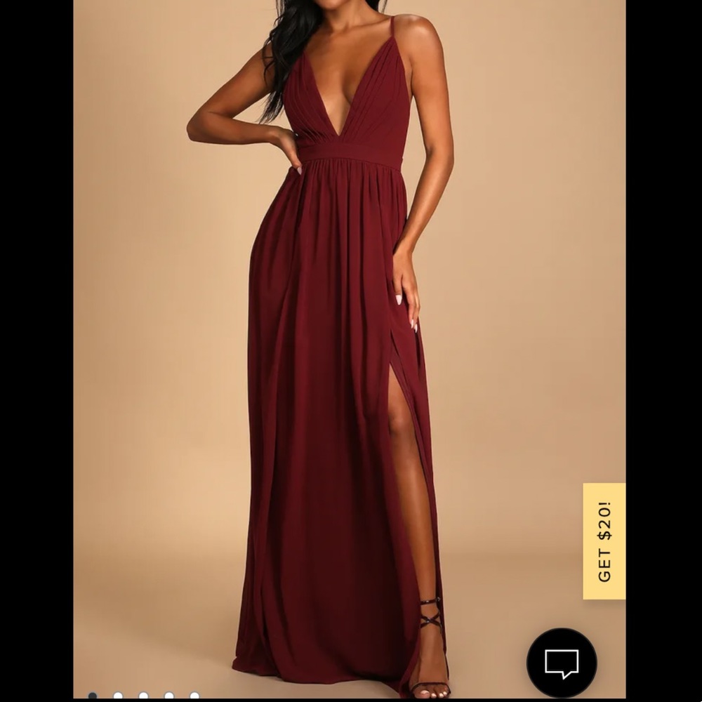 Lulus Ballroom Bliss burgundy pleated maxi dress size S